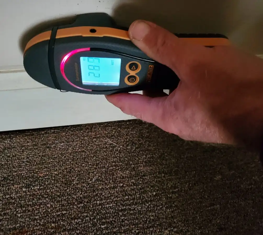 Moisture detection at baseboard during Burst Pipe Cleanup in Meredith